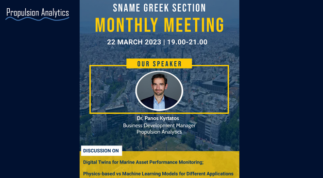 “Digital Twins” presentation by Dr. Panos Kyrtatos, BD Manager of Propulsion Analytics in SNAME Technical meeting, Wednesday 22 March 2023