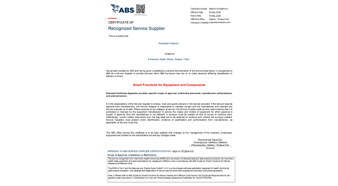 Propulsion Analytics Receives ABS Recognized Service Supplier Certification